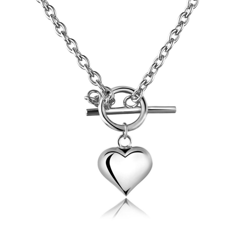 Chic Cherry Heart Necklace, 18K White Gold Plated, Solid Heart Statement